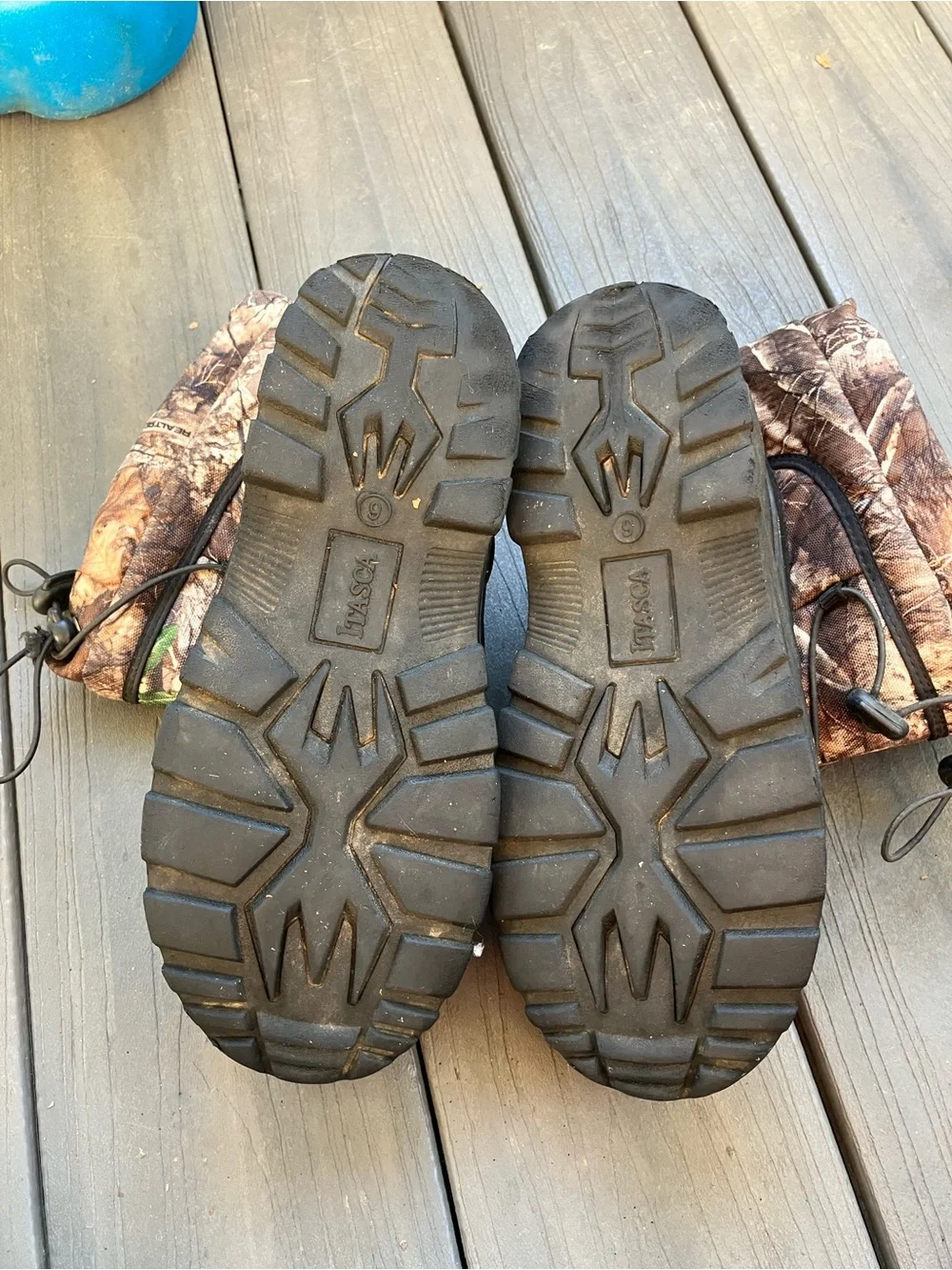Kids Waterproof Winter Boots in Camouflage Brown. Some wear.